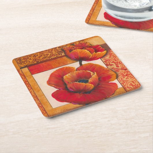 Mohnblüte auf Tan und Orange Hintergrund Rechteckiger Pappuntersetzer (angewinkelt)