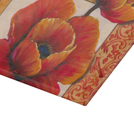 Mohnblüte auf Tan und Orange Hintergrund Schneidebrett (Ecke)