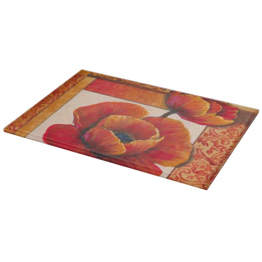 Mohnblüte auf Tan und Orange Hintergrund Schneidebrett (Ecke)