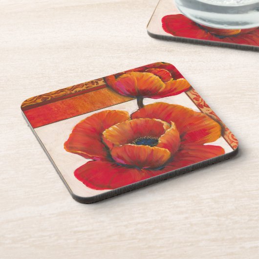 Mohnblüte auf Tan und Orange Hintergrund Untersetzer (Linke Seite)