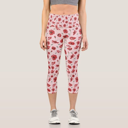 Mohnblüte Capri Leggings (Vorderseite)
