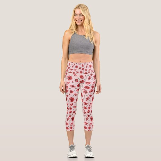 Mohnblüte Capri Leggings (Vorderseite)