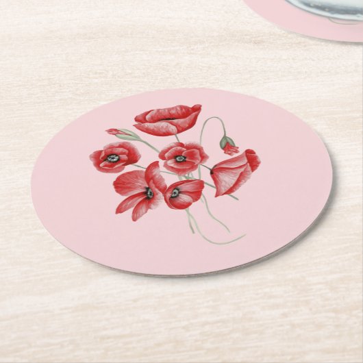 Mohnblüte Runder Pappuntersetzer (Angewinkelt)