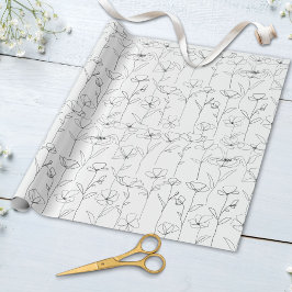 Mohnblüte Schwarz-Weiß-Minimalistische Wildblume Geschenkpapier