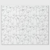 Mohnblüte Schwarz-Weiß-Minimalistische Wildblume Geschenkpapier (Flach)