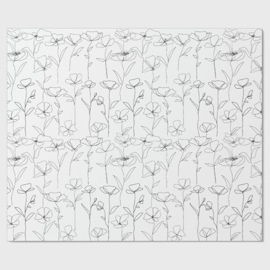 Mohnblüte Schwarz-Weiß-Minimalistische Wildblume Geschenkpapier (Flach)