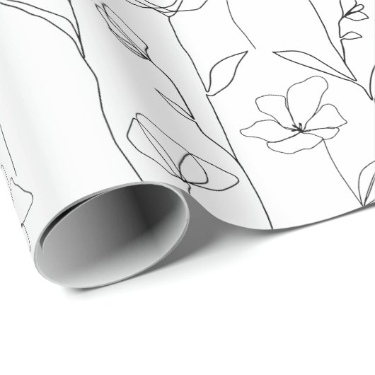 Mohnblüte Schwarz-Weiß-Minimalistische Wildblume Geschenkpapier (Rolleneckpunkt)