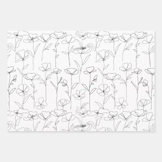Mohnblüte Schwarz-Weiß-Minimalistische Wildblume Geschenkpapier Set (Vorderseite 3)