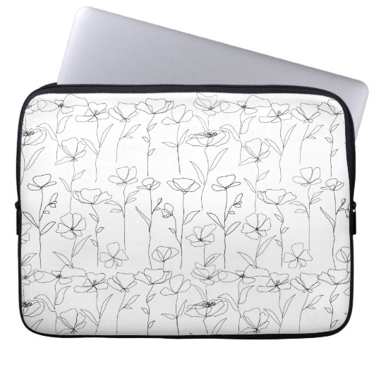 Mohnblüte Schwarz-Weiß-Minimalistische Wildblume Laptopschutzhülle (Vorderseite)