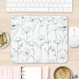 Mohnblüte Schwarz-Weiß-Minimalistische Wildblume Mousepad