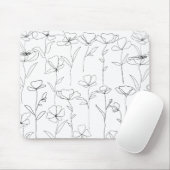 Mohnblüte Schwarz-Weiß-Minimalistische Wildblume Mousepad (Mit Mouse)