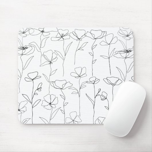 Mohnblüte Schwarz-Weiß-Minimalistische Wildblume Mousepad (Mit Mouse)