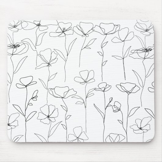 Mohnblüte Schwarz-Weiß-Minimalistische Wildblume Mousepad (Vorne)