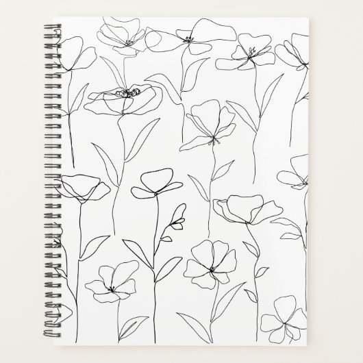 Mohnblüte Schwarz-Weiß-Minimalistische Wildblume Planer (Vorderseite)