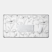 Mohnblüte Schwarz-Weiß-Minimalistische Wildblume Schreibtischunterlage (Tastatur & Maus)