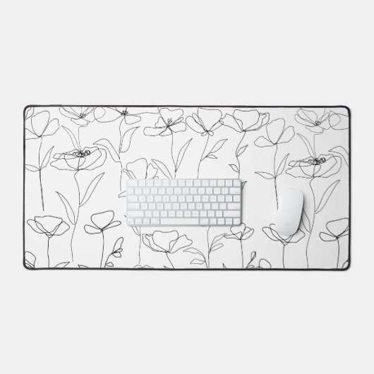 Mohnblüte Schwarz-Weiß-Minimalistische Wildblume Schreibtischunterlage (Tastatur & Maus)