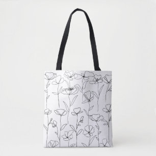 Mohnblüte Schwarz-Weiß-Minimalistische Wildblume Tasche