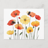 Mohnblüten mit Niedlichen Hummeln Postkarte (Vorderseite)