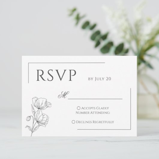 Mohnblütenhochzeit in Chic Blume RSVP Karte (Stehend Vorderseite)