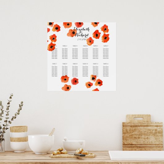 Mohnblütenvogel-Blume Hochzeitskizze Poster (Küche)