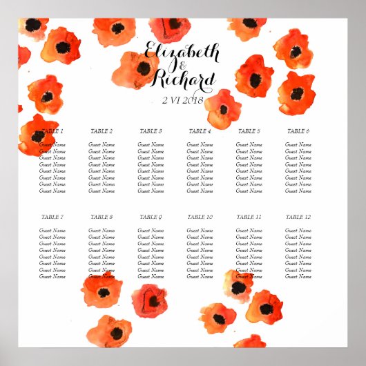 Mohnblütenvogel-Blume Hochzeitskizze Poster (Vorne)