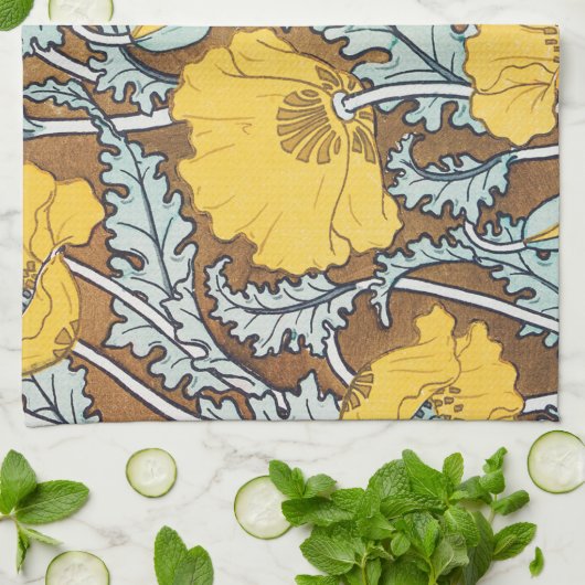 Mohndarstellung, gelbe Blume Geschirrtuch (Gefaltet)