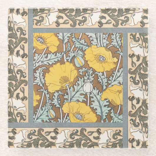 Mohndarstellung, gelbe Blume Glasuntersetzer (Vorderseite)