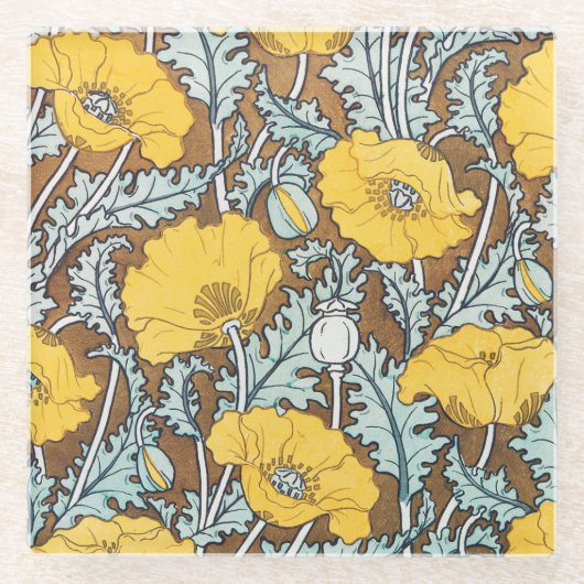 Mohndarstellung, gelbe Blume Glasuntersetzer (Vorderseite)