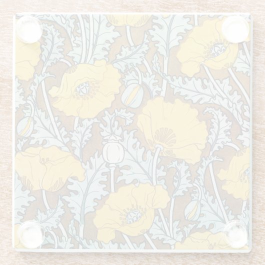 Mohndarstellung, gelbe Blume Glasuntersetzer (Rückseite)