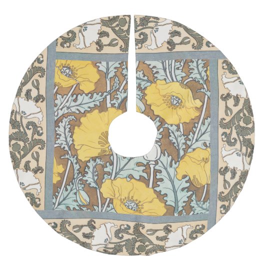 Mohndarstellung, gelbe Blume Polyester Weihnachtsbaumdecke (Vorderseite)