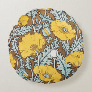 Mohndarstellung, gelbe Blume Rundes Kissen