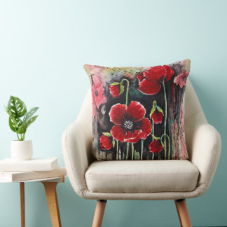 Mohnfarben-Blume in Aquarellkissen Kissen