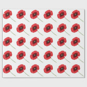 Mohnfarben-Blume-Muster Rot und Weißwrapping Paper Geschenkpapier (Flach)