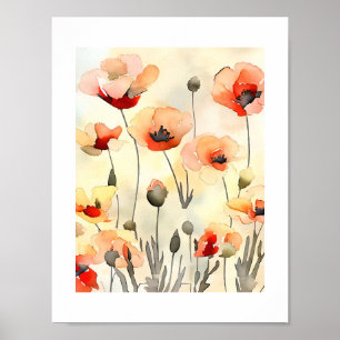 Mohnfarben Blume Wasserfarbenminimalistische Maler Poster