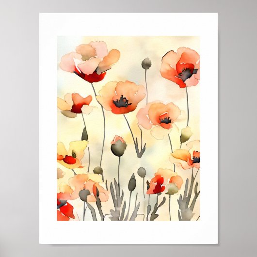 Mohnfarben Blume Wasserfarbenminimalistische Maler Poster (Vorne)