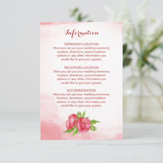 Mohnfarben-Hochzeitskarten Begleitkarte (Stehend Vorderseite)