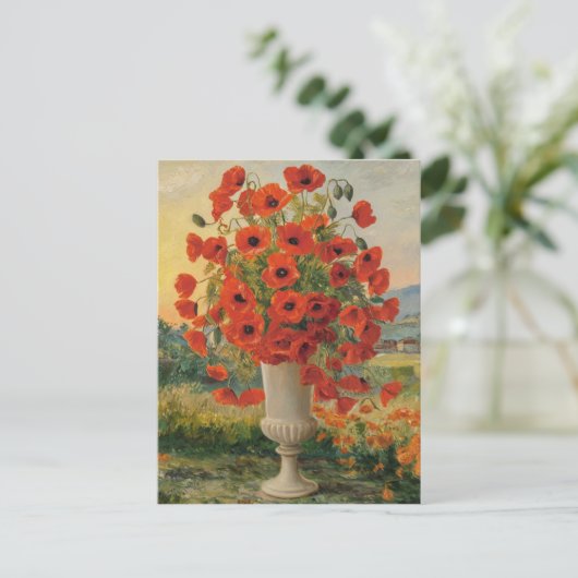 Mohnfarben in Vase, Van Goh Style, bunt Postkarte (Stehend Vorderseite)