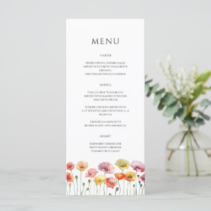Mohnfarbene Blume Hochzeitsmenü Menükarte