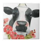 Mohnfarm - Kuh mit Blume Fliese (Vorderseite)