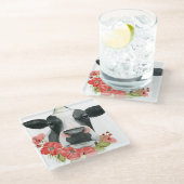 Mohnfarm - Kuh mit Blume Glasuntersetzer (Schrägansicht)