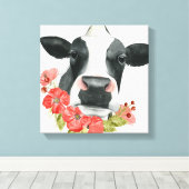 Mohnfarm - Kuh mit Blume Leinwanddruck (Insitu (Holzboden))