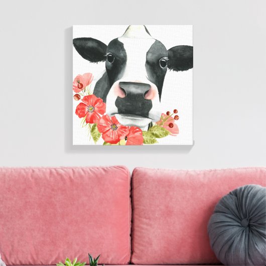Mohnfarm - Kuh mit Blume Leinwanddruck (Insitu (Wohnzimmer))