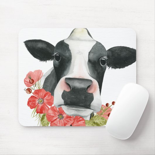 Mohnfarm - Kuh mit Blume Mousepad (Mit Mouse)