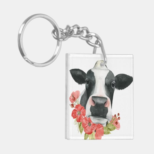 Mohnfarm - Kuh mit Blume Schlüsselanhänger (Vorderseite links)