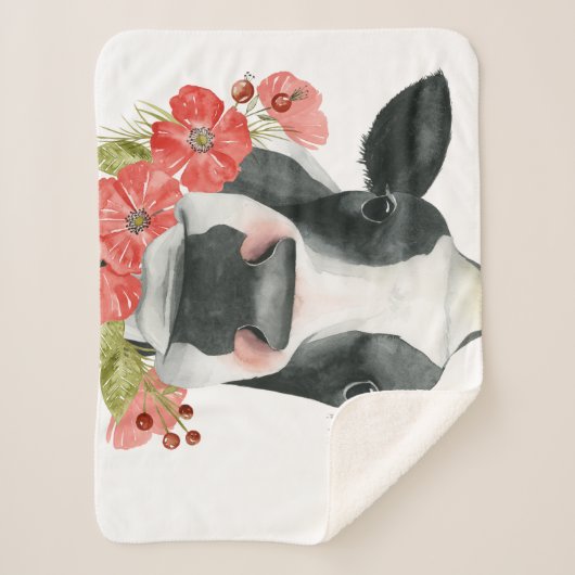 Mohnfarm - Kuh mit Blume Sherpadecke (Vorderseite)
