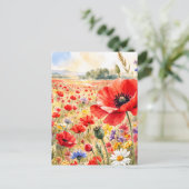 Mohnfeld - Aquarell-Mohn Postkarte (Stehend Vorderseite)
