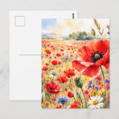 Mohnfeld - Aquarell-Mohn Postkarte (Vorne/Hinten)