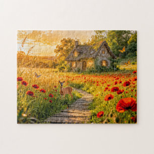 Mohnfeld Cottage mit Holzpfad Puzzle