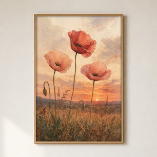 Mohnfeld-Dämmerung-Aquarell-Cottagecore-Plakat Poster