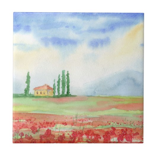 Mohnfeld in der Toskana Fliese (Vorderseite)